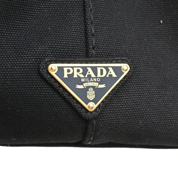 PRADA Logo Canapa 2Way Shoulder Hand Bag Canvas Leather Black GHW Italy - Picture 10 of 16